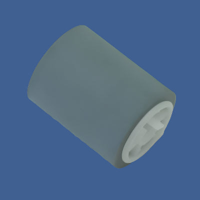 OKI Feed Roller 44750301 – OEM Gray Rubber Pickup Roller with White Plastic Core for OKI Printers, Isolated on Blue Background