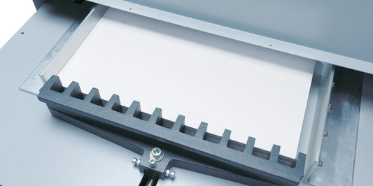 Horizon APC-450 paper cutter backgauge and clamp system – durable table mechanism for precise stock alignment and clean cuts.
