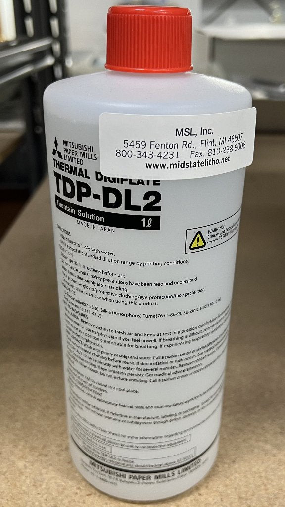 Mitsubishi Thermal DigiPlate TDP-DL2 Fountain Solution – 1 Liter Bottle