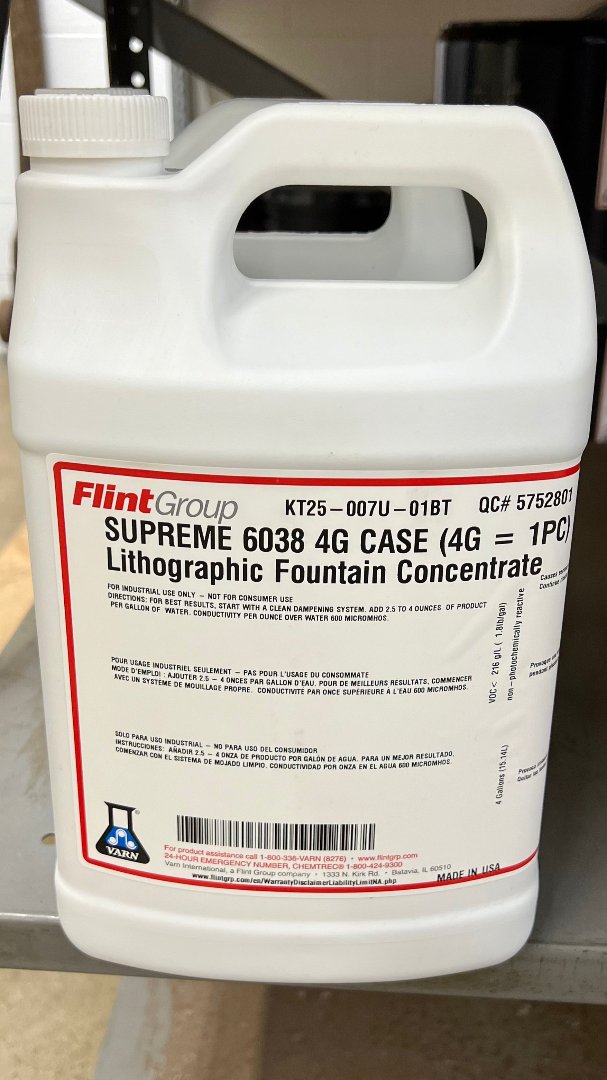 Flint Group Supreme 6038 Lithographic Fountain Concentrate – 1-Gallon Jug for Industrial Printing Use