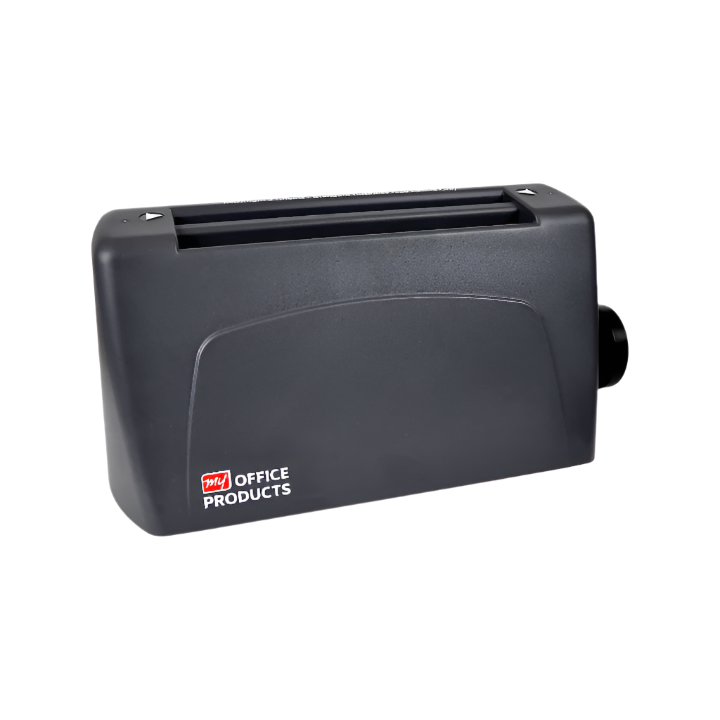 Martin Yale P6500 compact desktop paper folding machine with front feed slot and black casing labeled “MY Office Products.”