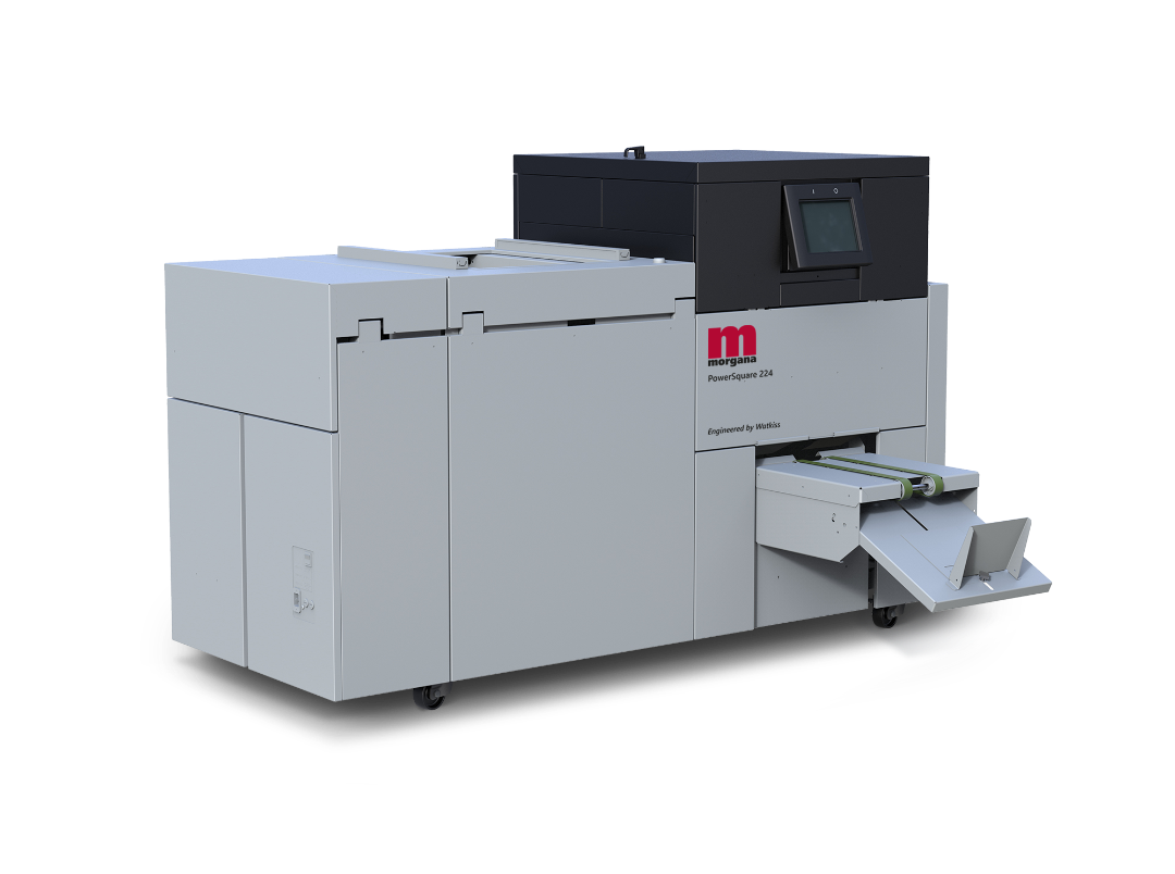 Morgana PowerSquare 224 booklet maker with touchscreen interface and output tray – engineered by Watkiss