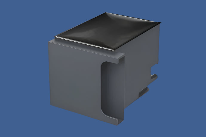 Epson T671400 Ink Maintenance Box – Compact Dark Gray Cartridge with Smooth Top and Side Handle Cutout for Waste Ink Collection