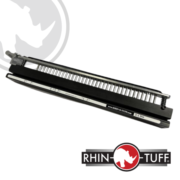 A Rhin-O-Tuff HD7725 Oval Coil 0.2475 Pitch punching die, primarily black in color, designed for use with binding machines.