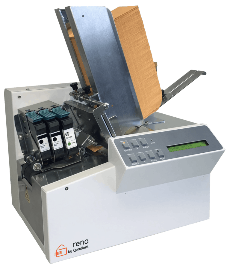 Rena AS-150 Envelope Printer β compact address printer with integrated HP ink cartridges, envelope feeder, and LCD control panel.