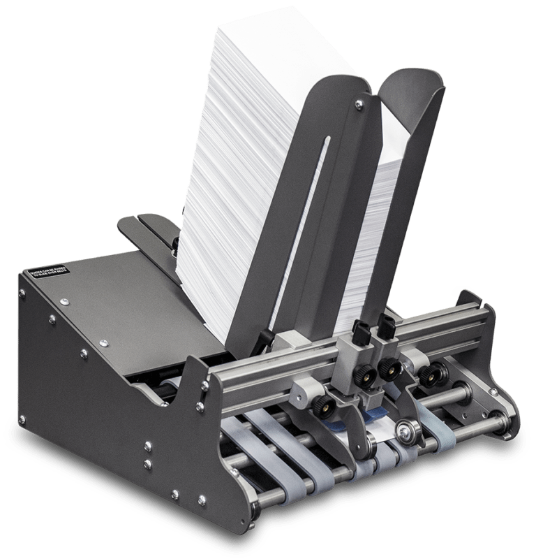 Rena EasyFeed 140 friction feeder with high-capacity vertical paper stack, designed for consistent feeding of mailers and inserts.