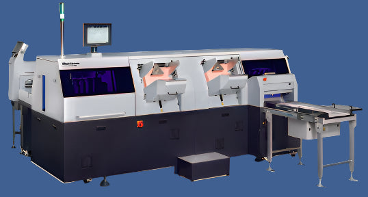 Horizon ESF-1000 End Sheet Feeder integrated into a binding system, featuring touchscreen control and twin feeding stations for automated end sheet application.