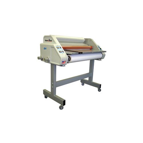 D&K EXP42 Plus wide format laminator with dual heated rollers, integrated control panel, and mobile stand, designed for high-quality lamination of posters, prints, and wide-format graphics.