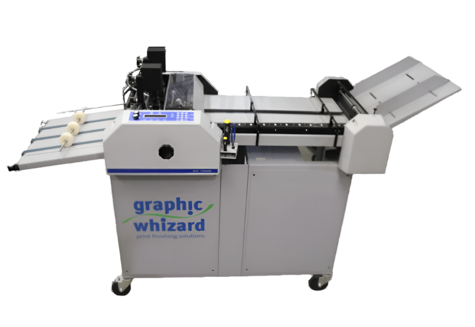 Graphic Whizard 12000 Numbering Machine with integrated conveyor, control panel, and adjustable feed and delivery trays