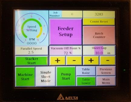 iFold touchscreen control panel for floor model paper folding machines with feeder setup and machine settings