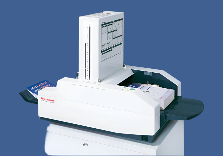 Standard Horizon PF-P3200 Friction Feed Folder with upright fold plate, top-loading paper feed tray, and compact desktop design for automated paper folding tasks