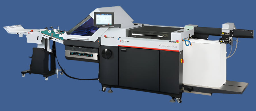 Horizon AFV-56K Pile Feed Folder – automated buckle folding machine with touchscreen control and pile feeding system.