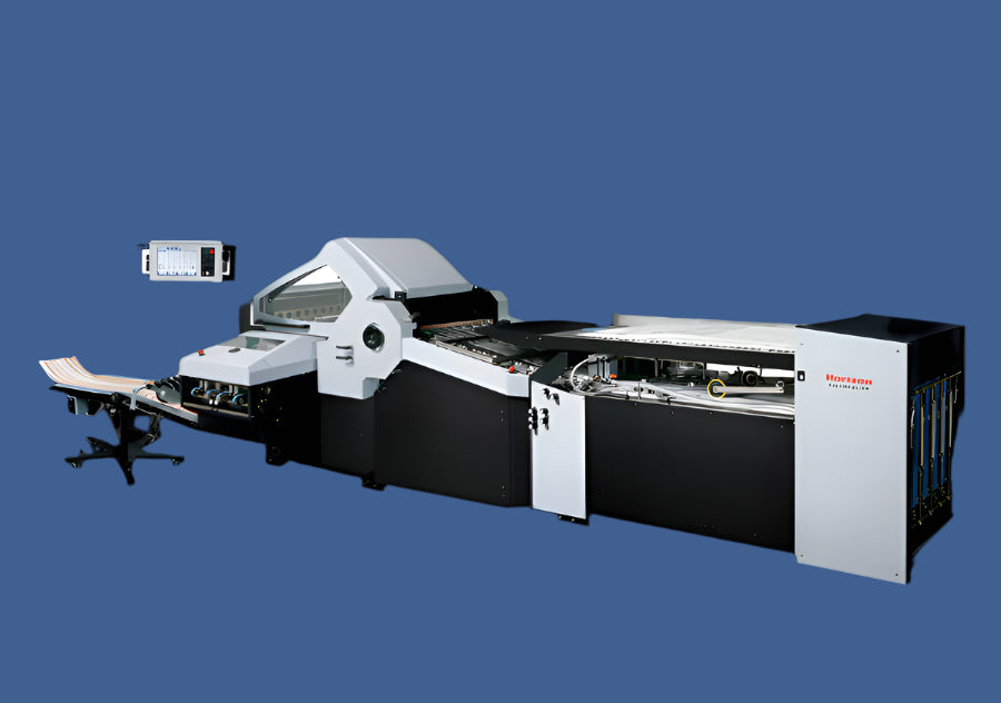 Horizon AFC-746F B1 folder with friction feeder – advanced buckle folding machine featuring touchscreen interface and automated sheet handling for commercial printing.
