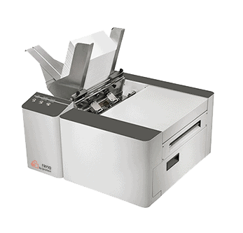Rena Mach 5 Full Color Printer – compact desktop inkjet printer with rear feed tray, full-width color printing head, and front paper output tray.