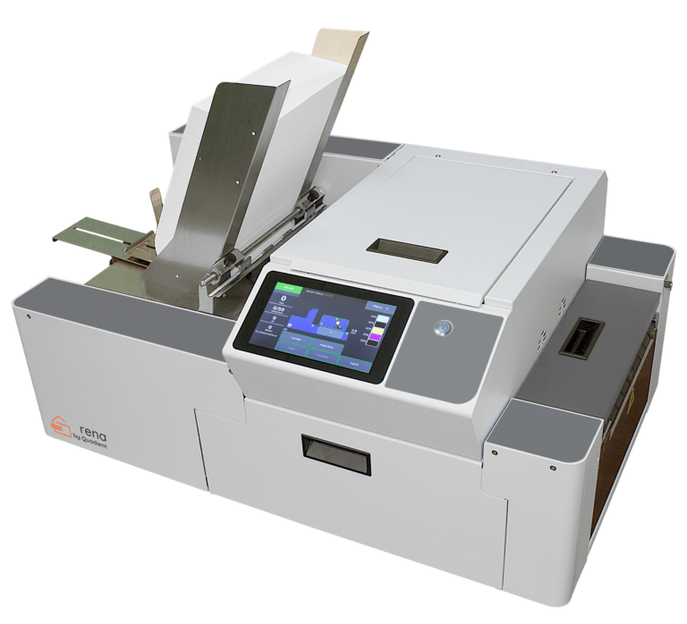 Rena Mach 6 inkjet envelope and label printer with touchscreen interface and high-capacity feed tray