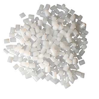 Pile of translucent amber EVA hot melt adhesive pellets for industrial glue applications, displayed on a white background