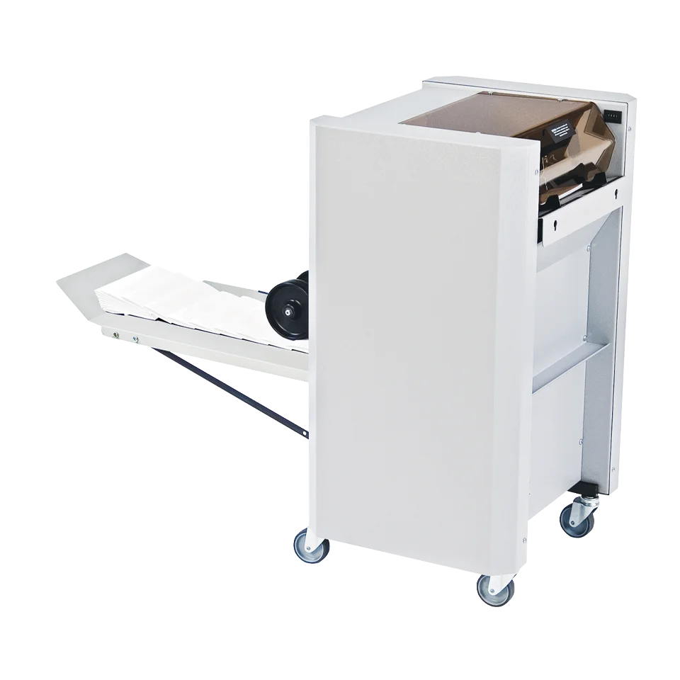 MBM Sprint 3000 automatic bookletmaker with conveyor stacker and wheeled base for mobility