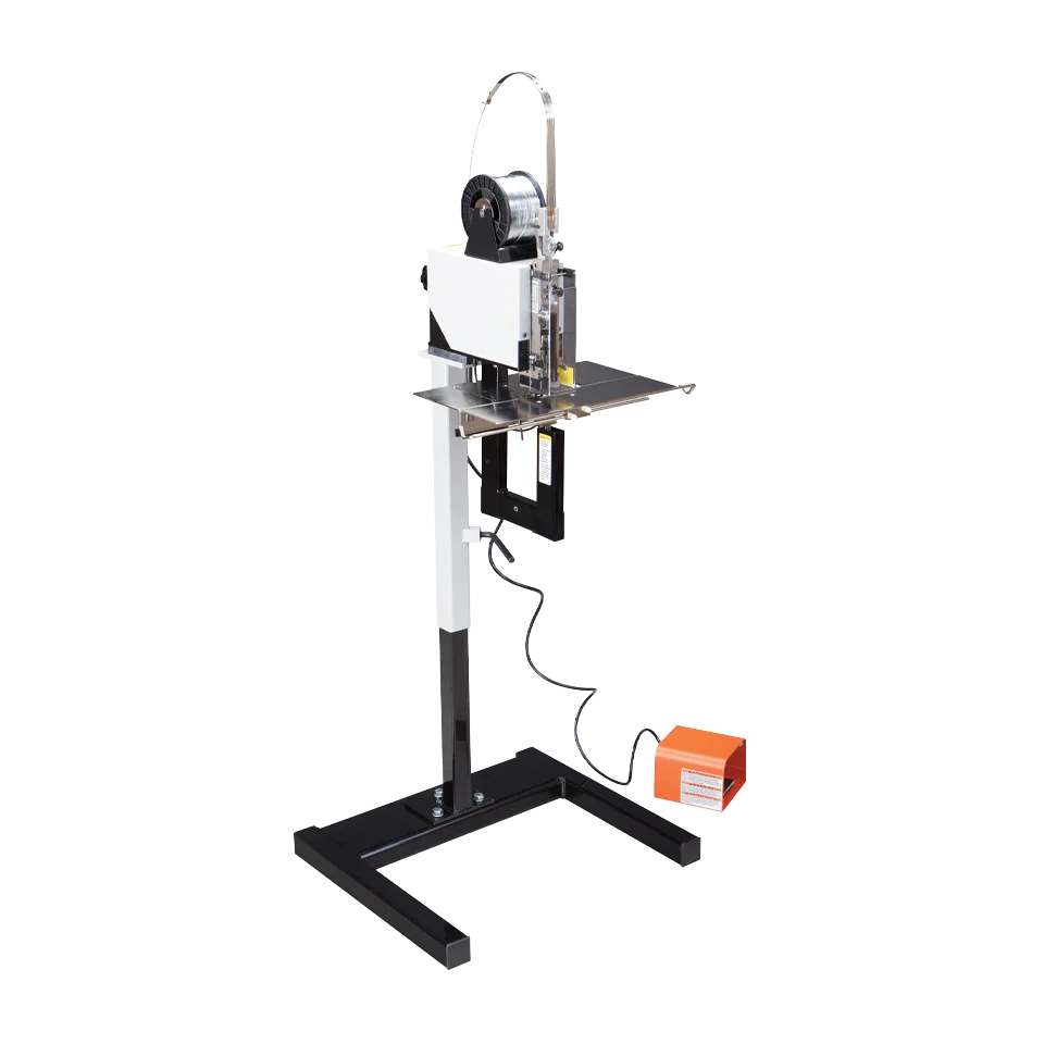 MBM Stitchmaster electric bookletmaker with foot pedal and stand-mounted stapling head