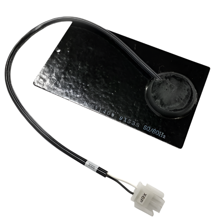 Plate Heater for Eco 1630, featuring a black rectangular heating element with attached wiring and white connector plug.