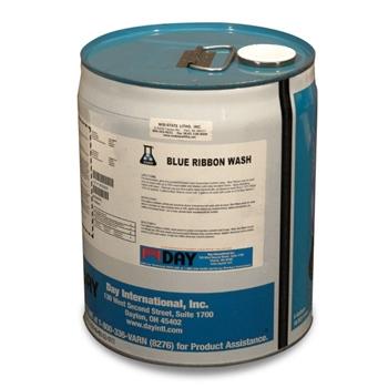 5-gallon pail of Varn Blue Ribbon Wash solvent by Day International, used for press roller and blanket cleaning