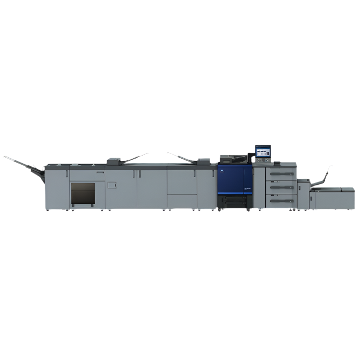 Konica Minolta AccurioPress C4080 full-color digital production press with inline finishing modules for professional-grade output.