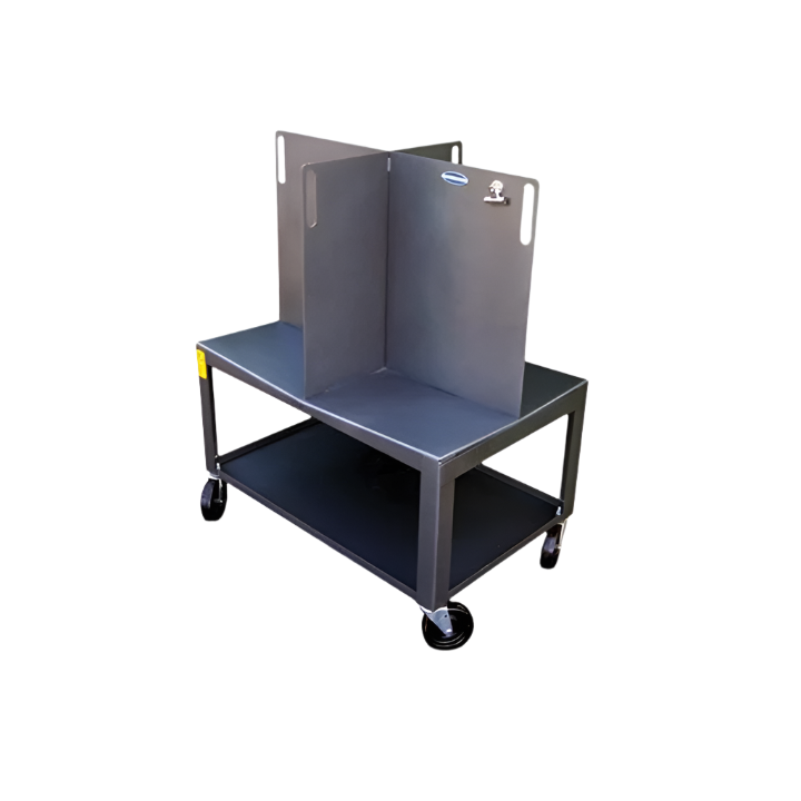 Challenge Handy-Cart mobile paper handling cart with vertical dividers, bottom shelf, and locking casters