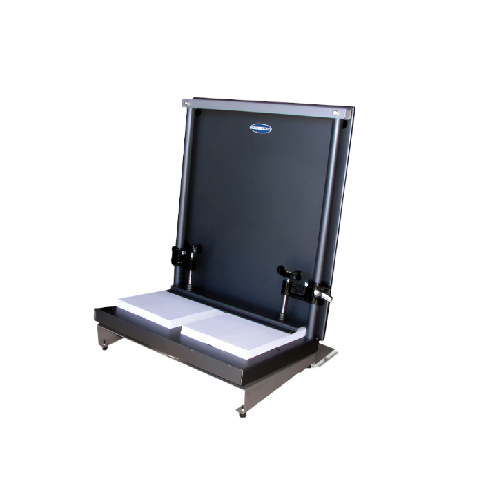 Challenge Handy-Padder vertical tabletop padding press holding two stacks of paper for adhesive application