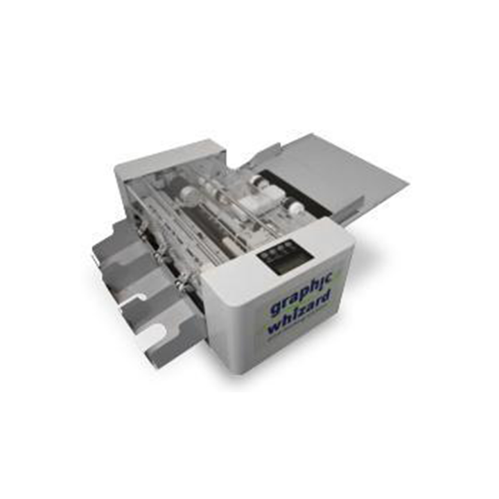Graphic Whizard PT320 CC card cutter machine, featuring a metal frame with a digital display and control buttons, designed for cutting business cards.