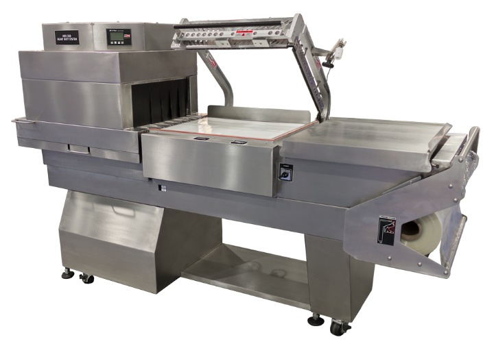 Heat Seal HDX350 stainless steel heavy-duty combo shrink system with L-bar sealer and integrated heat tunnel for industrial packaging applications
