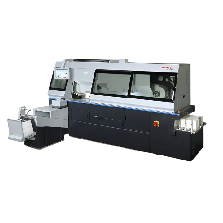 Horizon BQ-480 high-performance four-clamp perfect binder with touchscreen control and fully enclosed binding area for automated production workflows