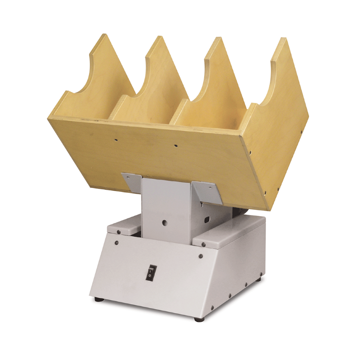 Lassco Wizer LJ-10 paper jogger with three-bin wooden tray and vibration base
