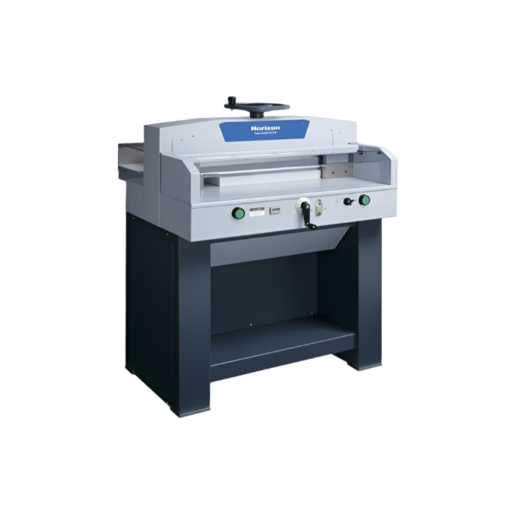 Horizon PC-640 manual paper cutter with hand-operated cutting arm and adjustable back gauge
