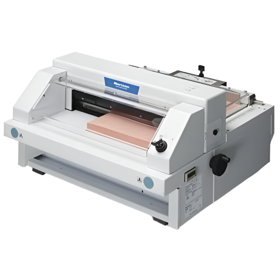 Horizon PC-P430 electric paper cutter with stack loaded and cutting guide in place