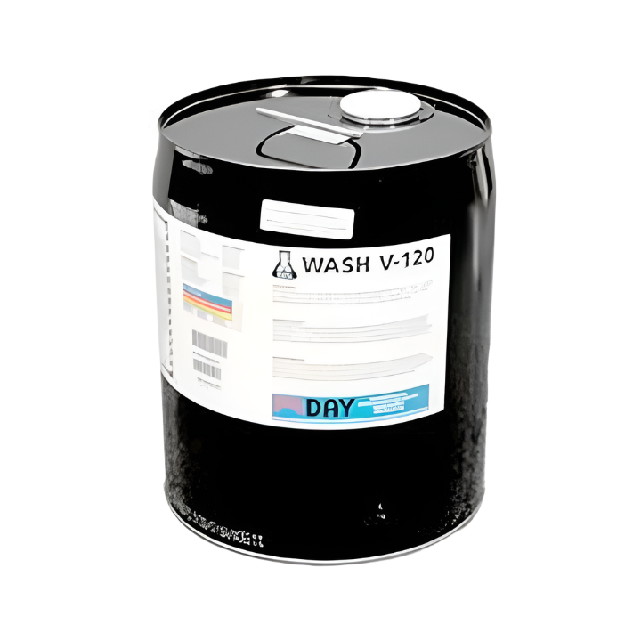 5-gallon pail of Varn V-120 Blanket Wash by Day International for offset press cleaning