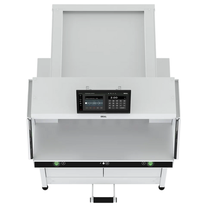 Rear view of Triumph Speedcut 68 paper cutter with backgauge and stand