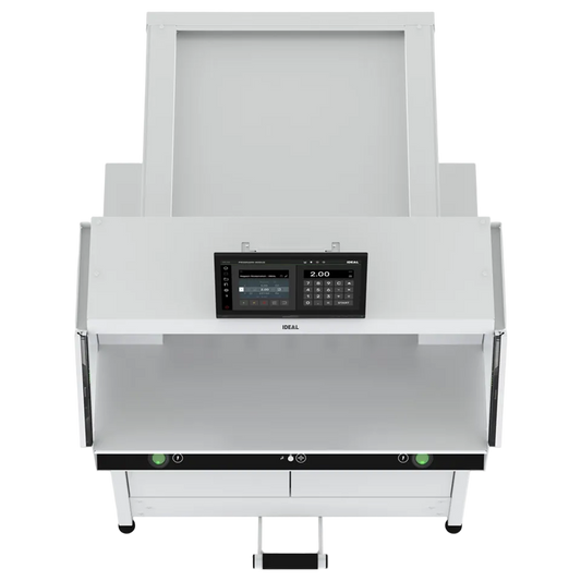Rear view of Triumph Speedcut 68 paper cutter with backgauge and stand
