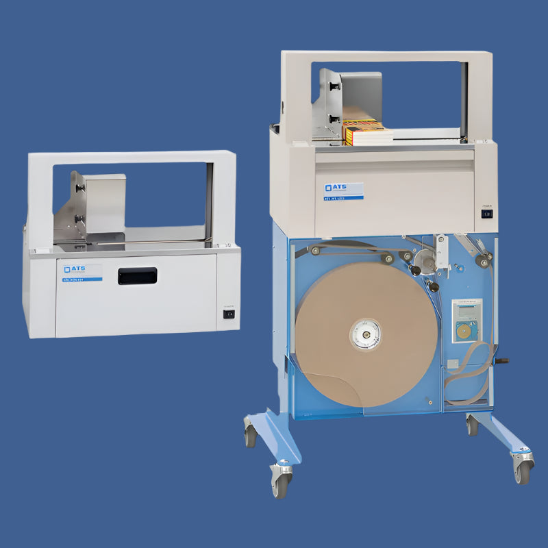 ATS US-2000 series banding machines for packaging and print applications – tabletop and mobile models with ultra-sonic sealing technology.