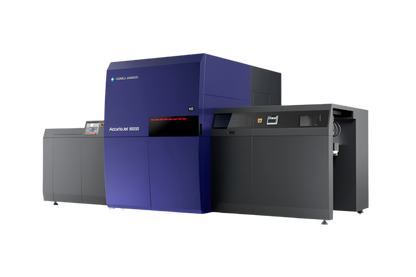 Konica Minolta AccurioJet KM-1e 30000 high-speed UV inkjet press with B2+ sheet size support and advanced color management for commercial print applications.