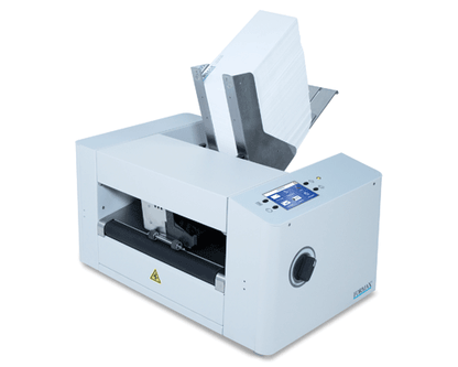 AP2 Integrated feeder holds up to 500 #10 envelopes at a time, and can handle materials up to 1/4″ thick