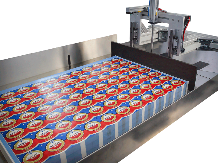 BTE Pusher System handling large stack of printed sheets with custom automated setup for materials up to 60” x 81”