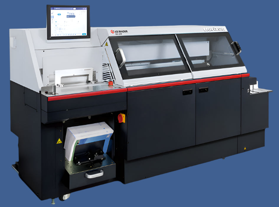 Horizon BQ-300 iCE Binder for single-operator PUR and EVA perfect binding with touchscreen control