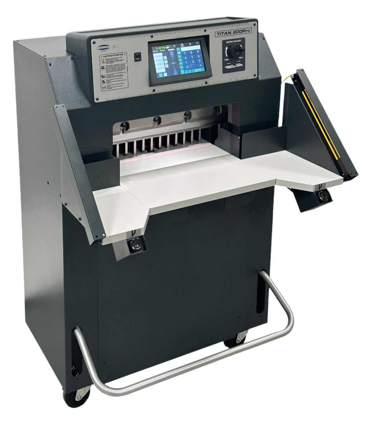 Challenge Titan 200 Pro programmable paper cutter with digital touch screen, hydraulic clamp, and precision-guided cutting for high-volume print finishing.