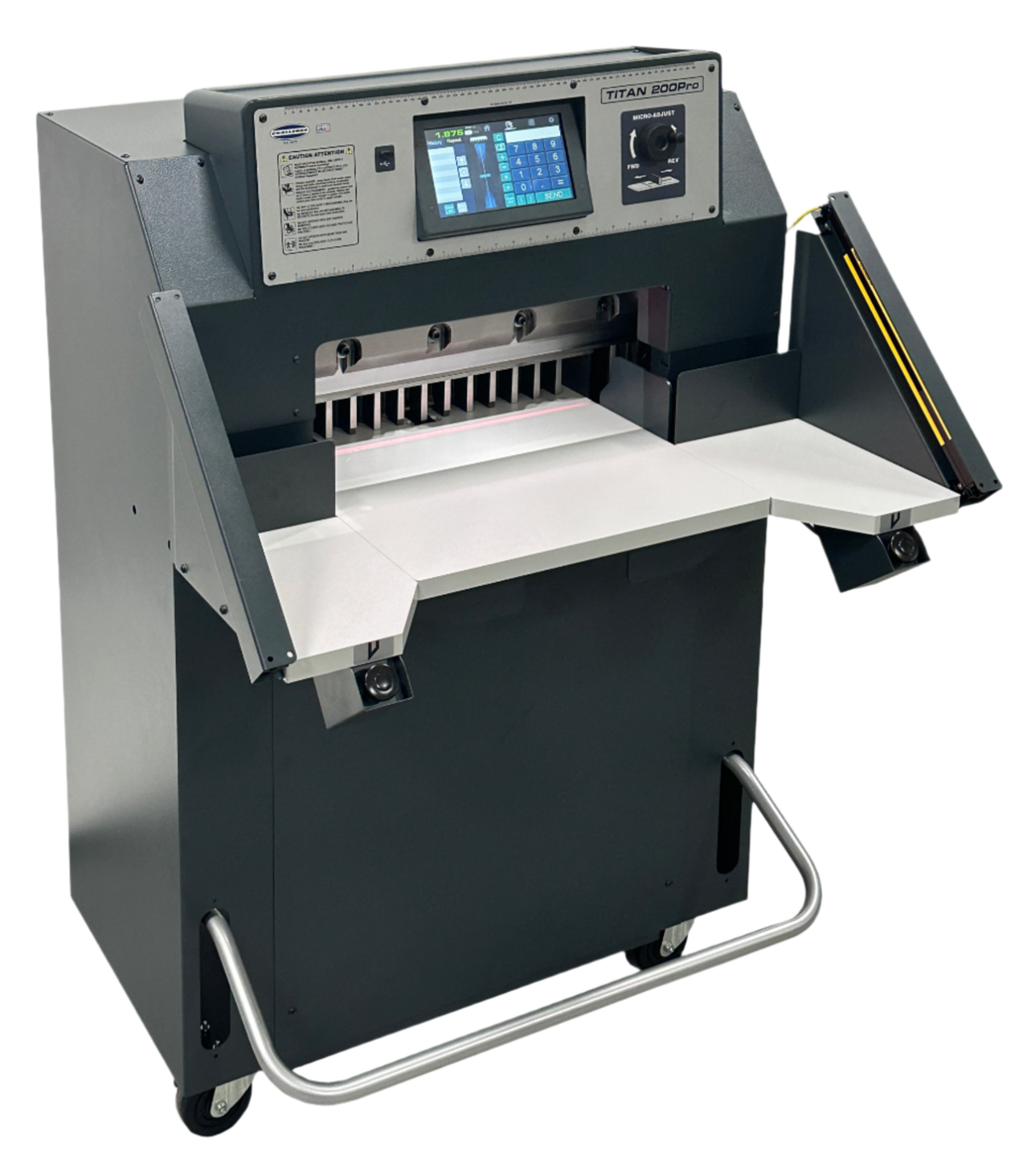 Challenge Titan 200 Pro programmable paper cutter with digital touch screen, hydraulic clamp, and precision-guided cutting for high-volume print finishing.