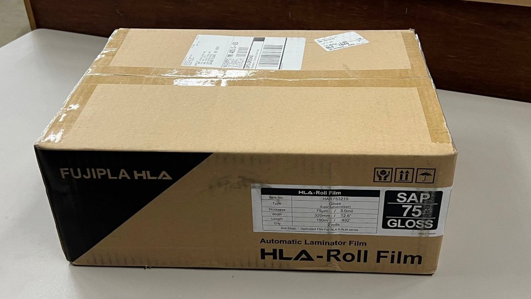 Fujipla HLA75 Gloss Laminating Film 3.0mil 12.6" x 492' – Box of 2 Rolls for Automatic Laminators