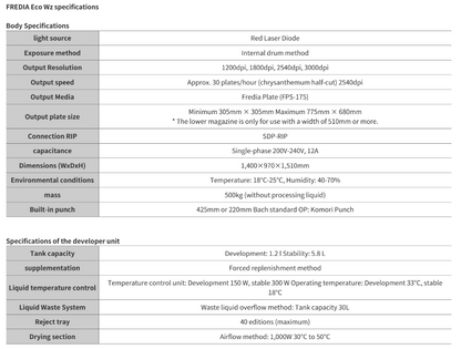 Fredia Eco Wz Specifications