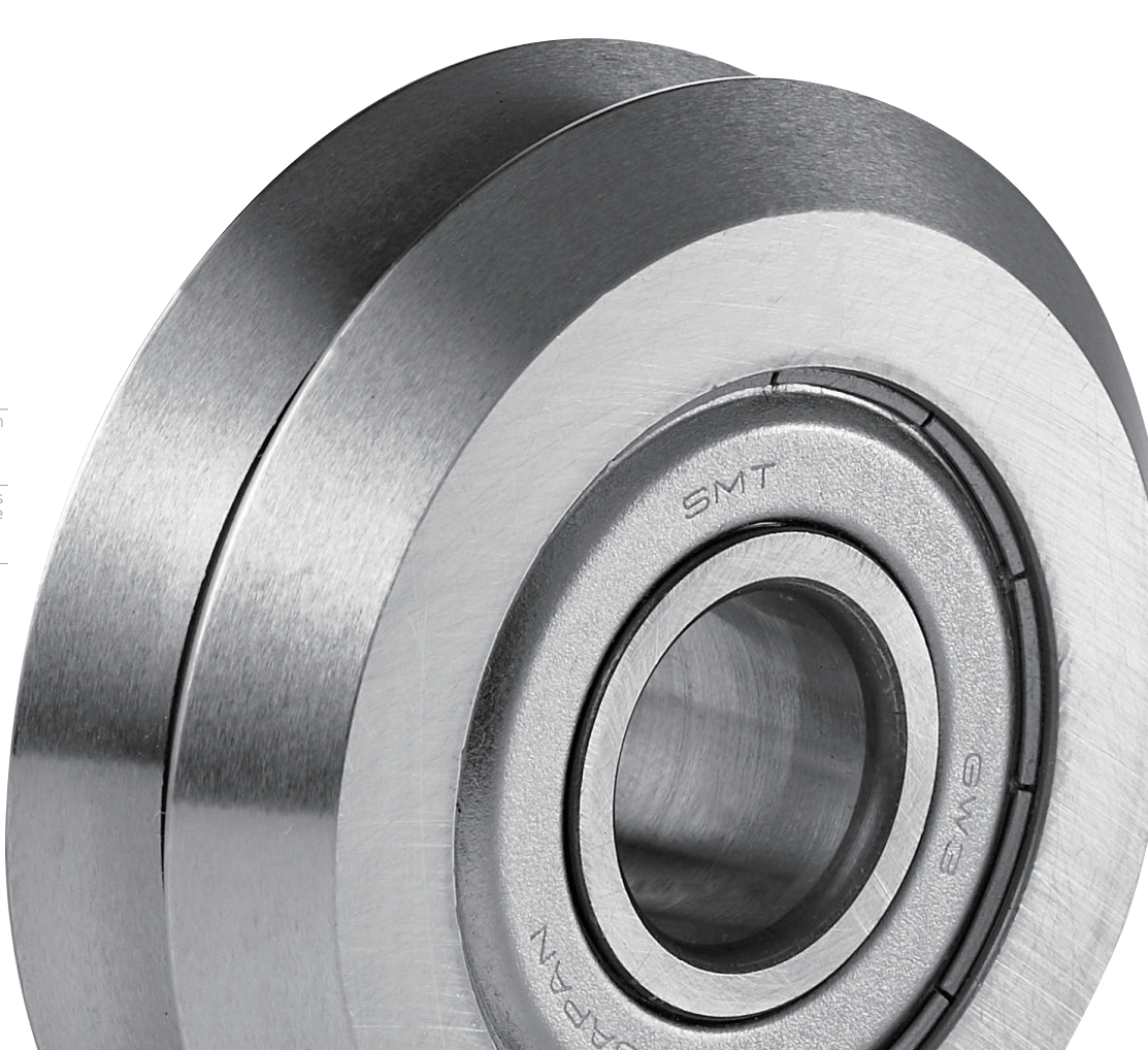 Graphic Whizard needle bearing (part number 30-025GWX) with precision-machined steel outer ring, inner race, and smooth rolling surface, designed for high-load rotational support in finishing equipment.