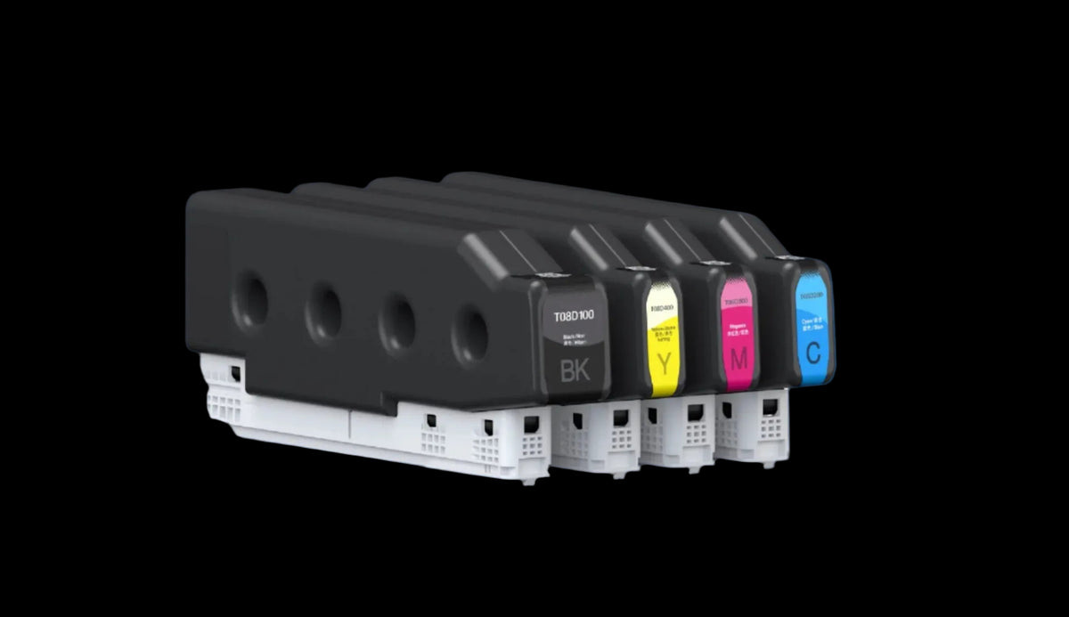 Epson DURABrite Pro T08D Ink Cartridges – Full Set of Four Cartridges in Black (BK), Yellow (Y), Magenta (M), and Cyan (C) with Compact Design and White Ventilated Bases