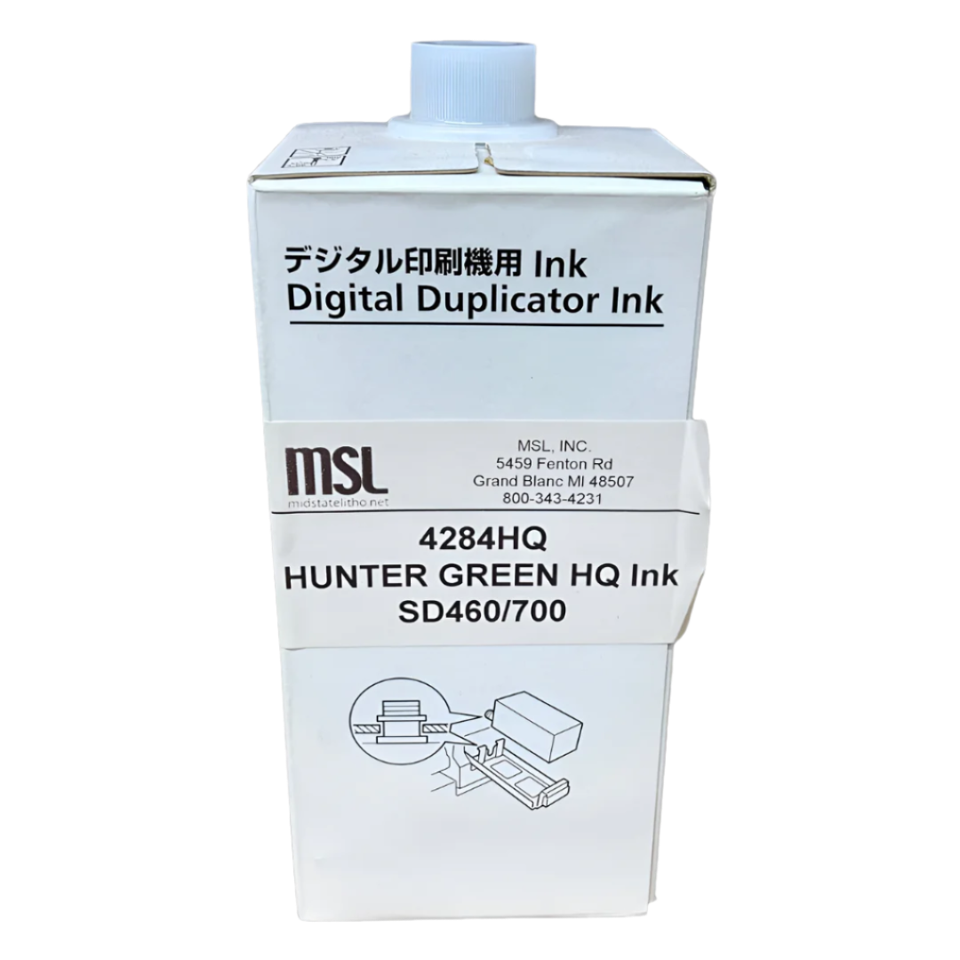 4284HQ Hunter Green HQ Ink for Digital Duplicator SD460/700 – Mid-State Litho Labeled Box