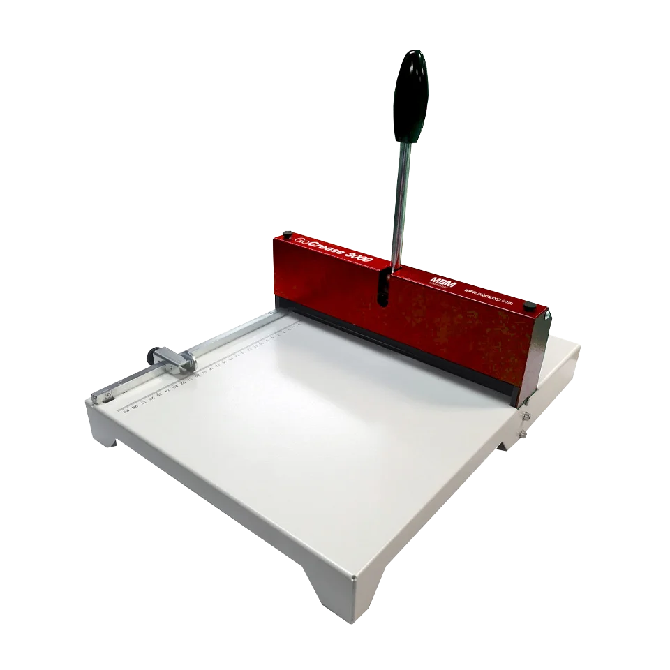 MBM GoCrease 3000 manual paper creaser with lever handle and alignment guide, designed for low-volume print finishing tasks