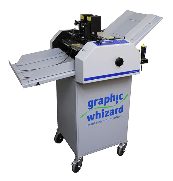 Graphic Whizard 6000 Numbering Machine with compact wheeled base, top-feed input, and precision numbering head for high-quality output